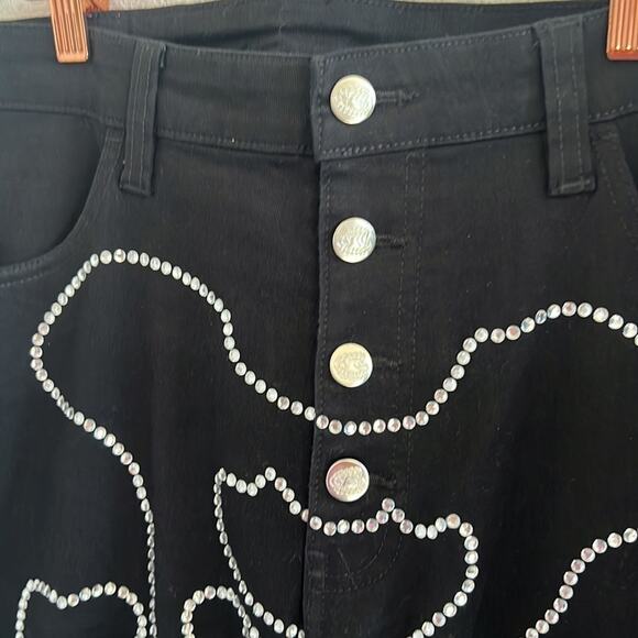 Salem7 Skeleton Black Denim Jeans Black Stretch Rhinestone Exposed Fly 34 - Picture 4 of 10